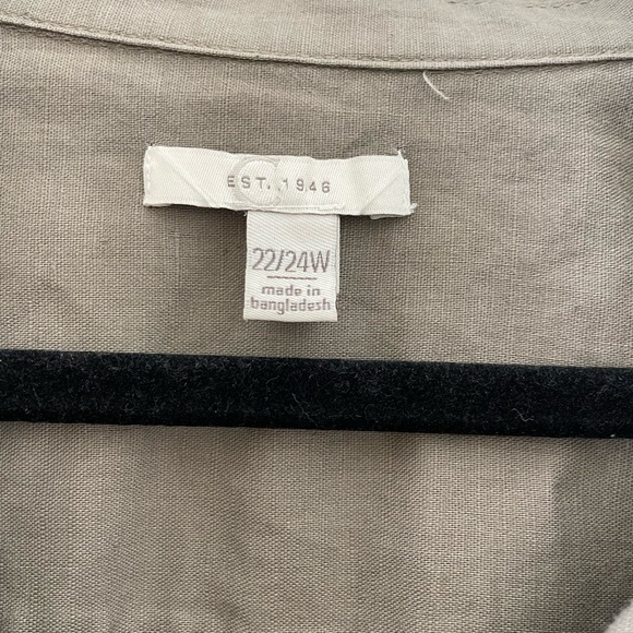 CATO Plus 22/24W Khaki  Linen Blend Snap Up 3/4 Roll Sleeve Utility Jacket Top - Picture 3 of 8